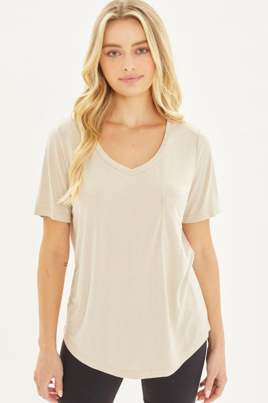 Love Tree V-Neck Short Sleeve T-Shirt Sand
