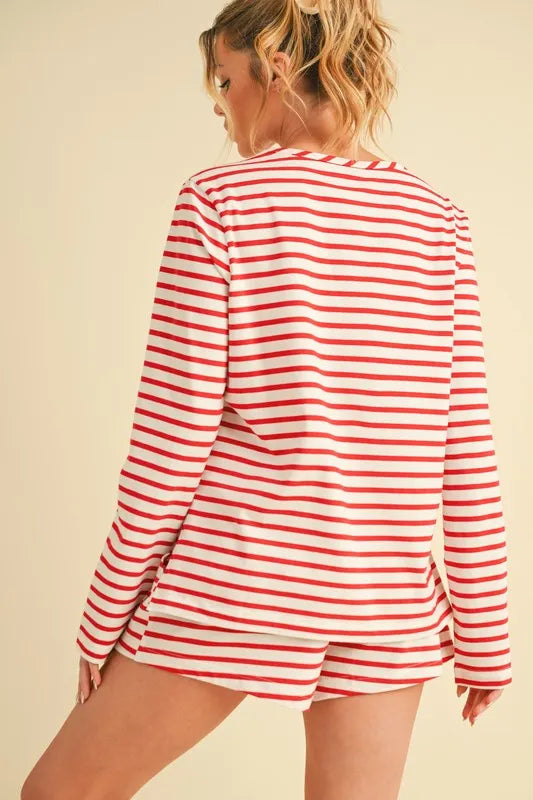 Aemi+Co Drawstring Contrast Striped Shorts