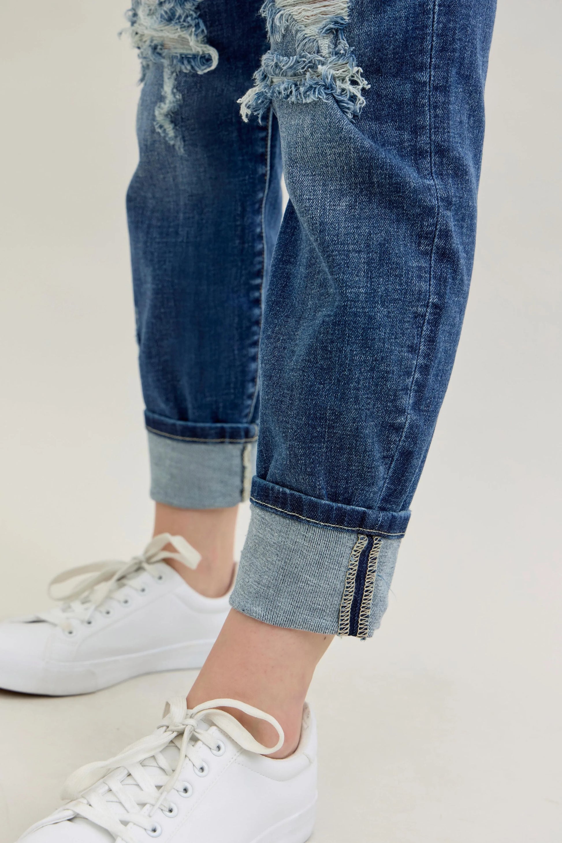 Judy Blue Full Size Mid Rise Cuffed Destroy Bf Jeans Plus Size