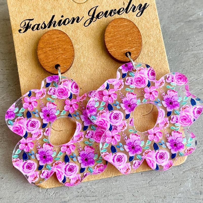 Flower Shape Acrylic Dangle Earrings Style C One Size