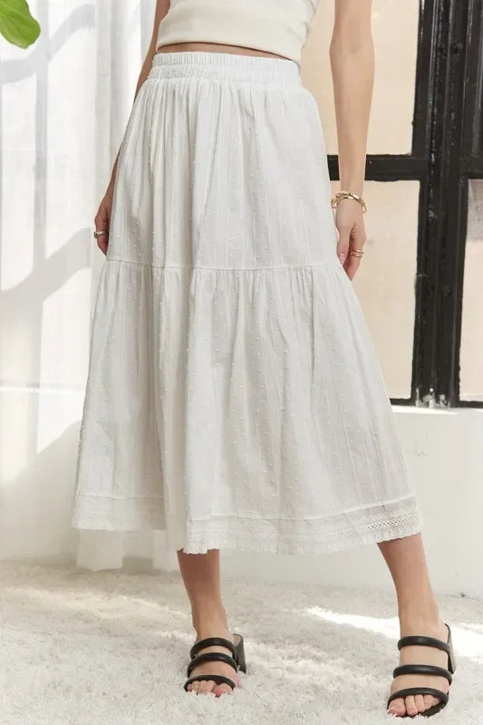 ADORA Elastic Waistband Tiered Midi Skirt