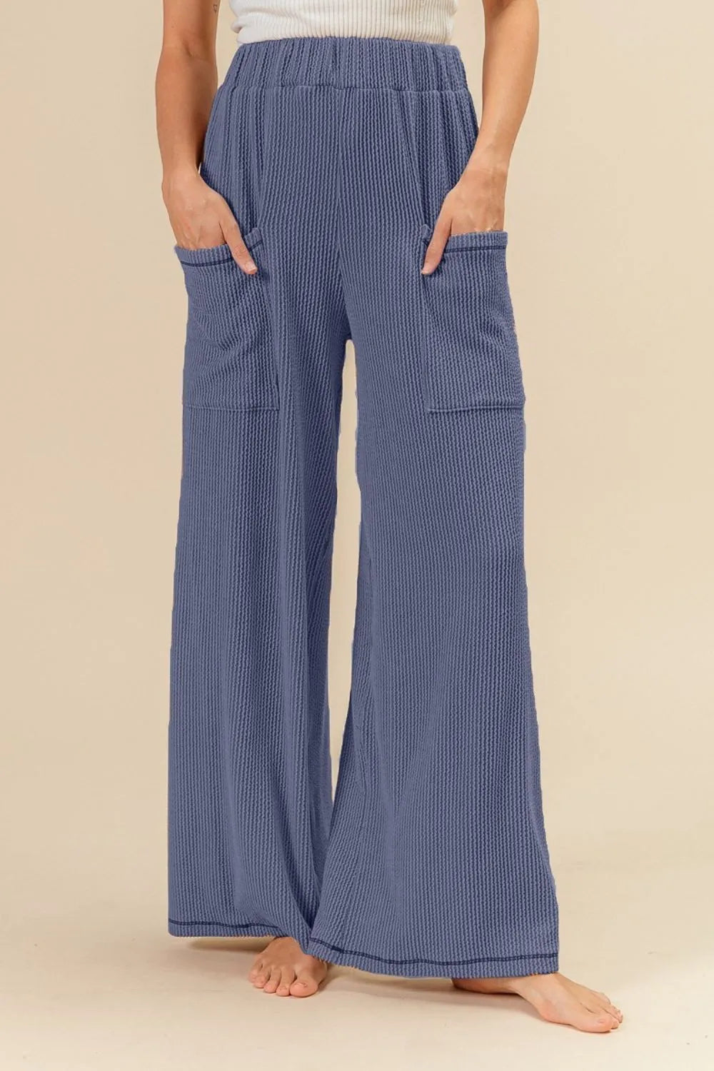BiBi 2tone Cord Rib Waist Band Side Pocket Pants INDIGO BLUE