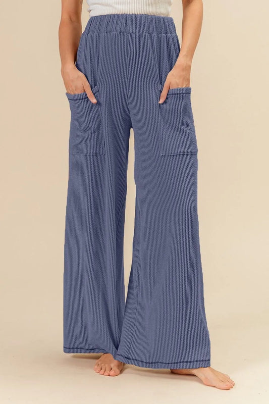 BiBi 2tone Cord Rib Waist Band Side Pocket Pants INDIGO BLUE