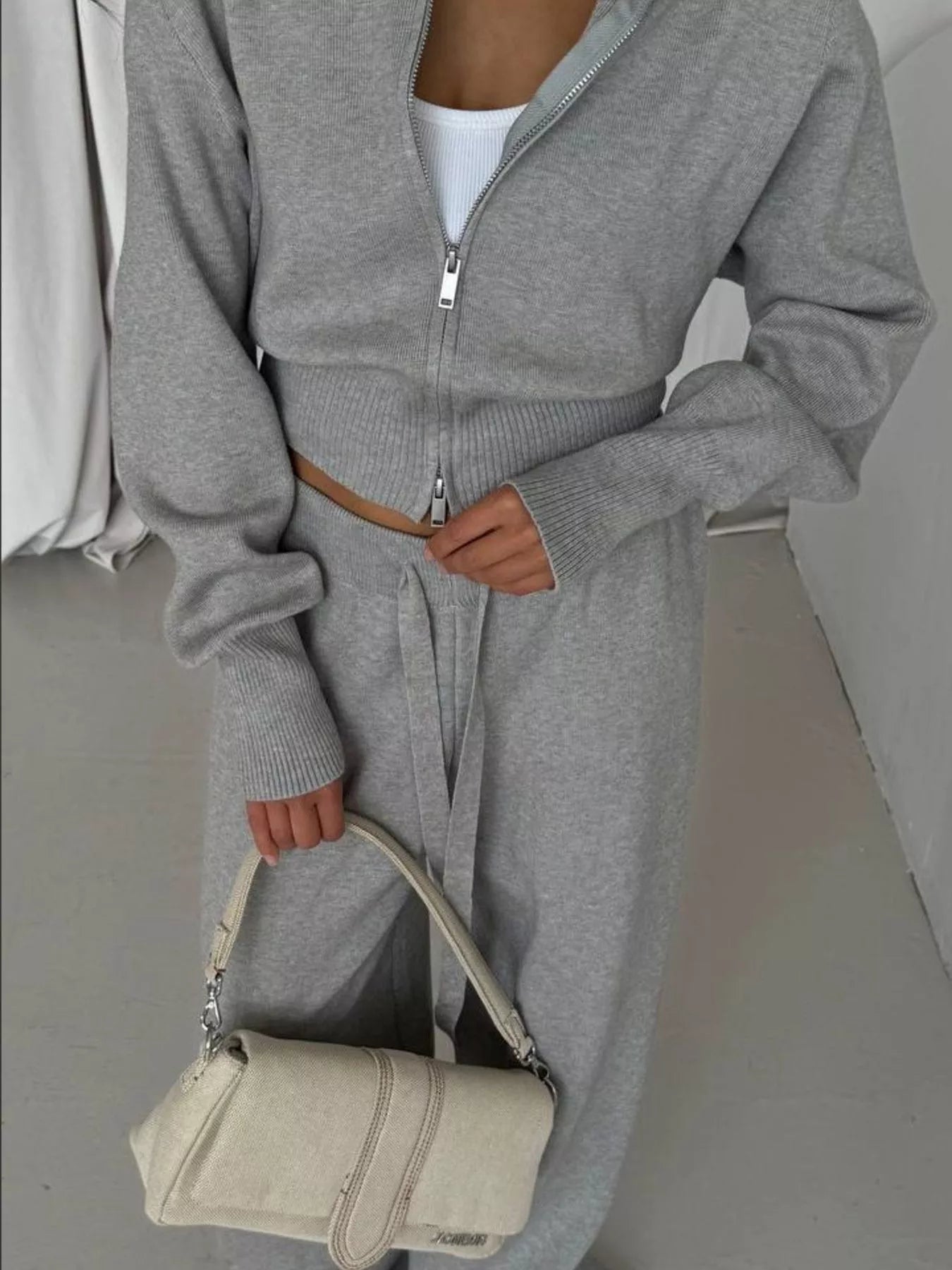 Zip-Up Outerwear and Drawstring Pants Set