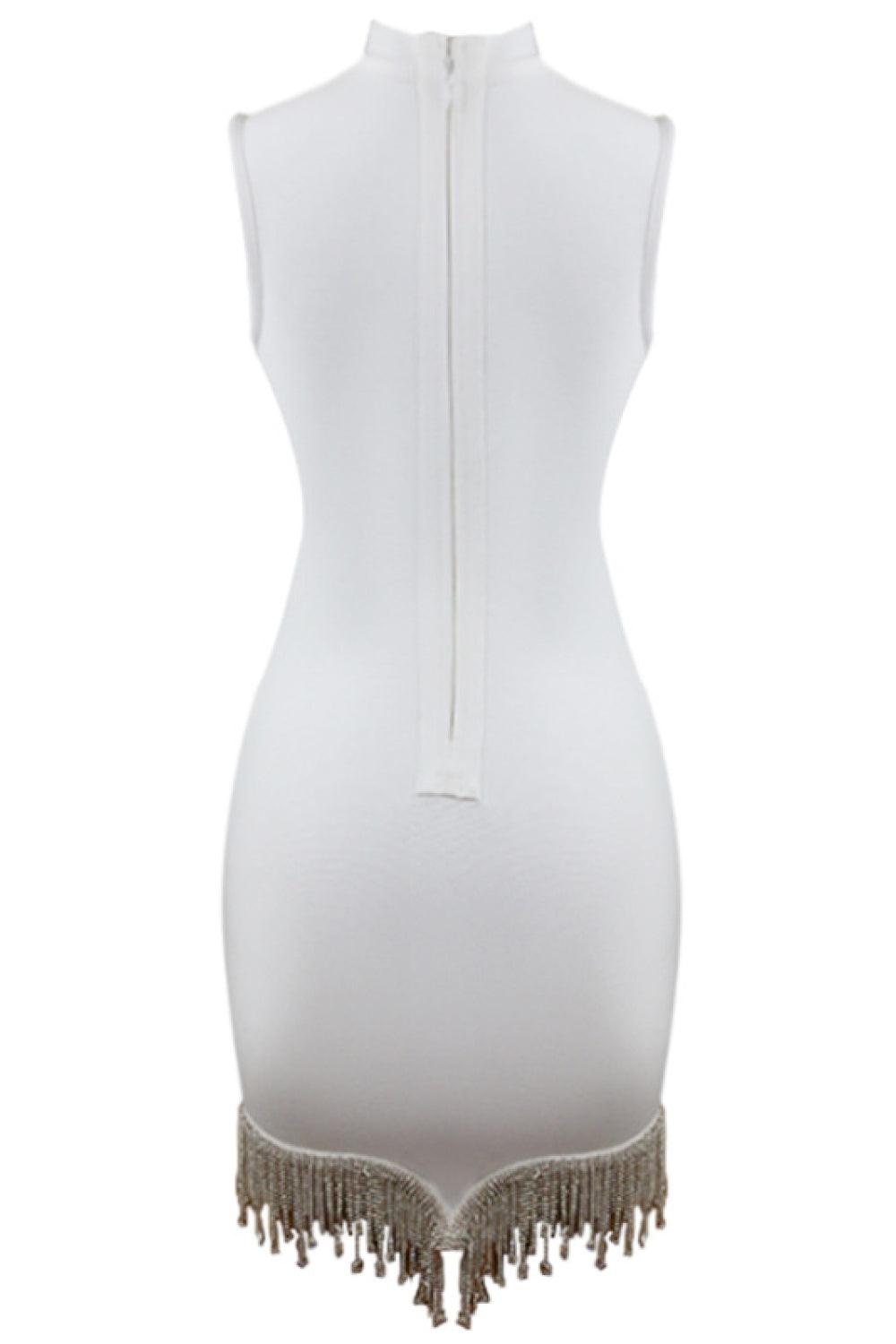 Rhinestone Bodycon Dress with Tassel Hem for Glamorous Style