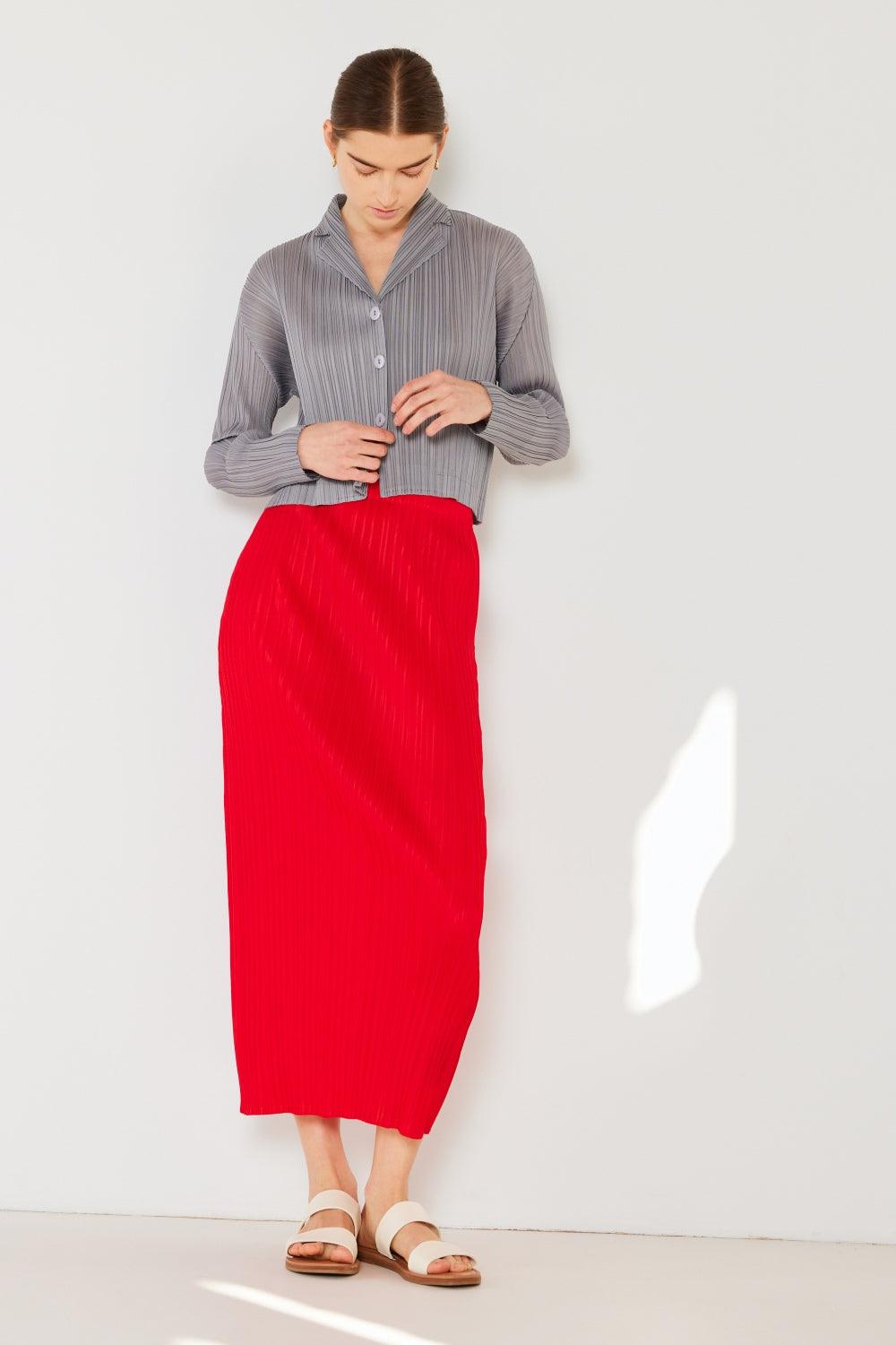 Marina West Swim Pleated Midi Pencil Skirt Red