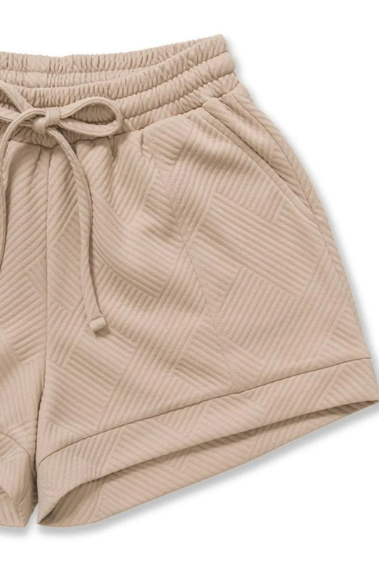 Zenana Textured Knit Jacquard Drawstring Shorts