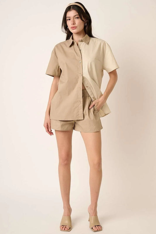 Mittoshop Color Block Short Sleeve Shirt and Shorts Set