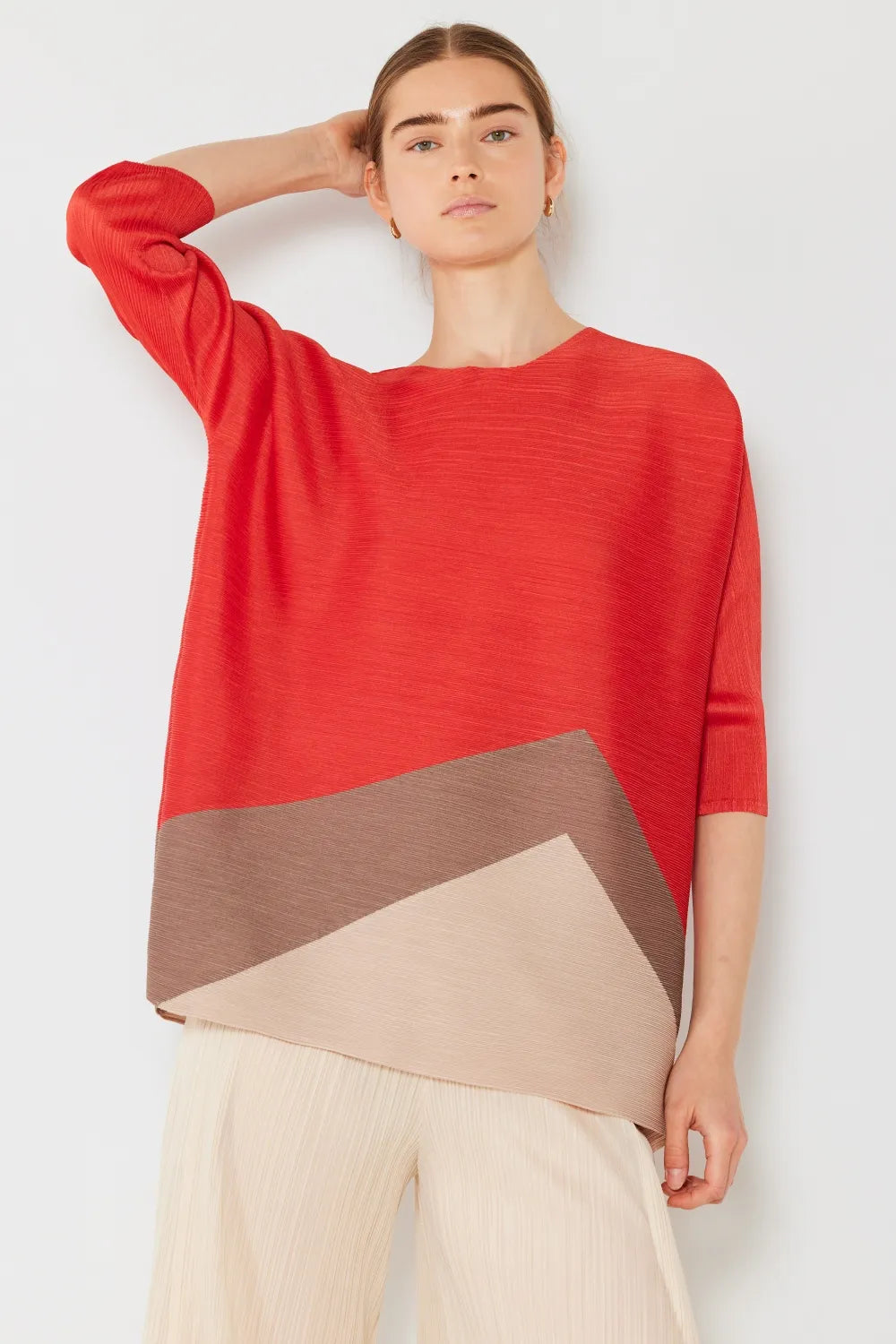 Marina West Swim Pleated Horizontal Rib Color Block Top Deep Orange