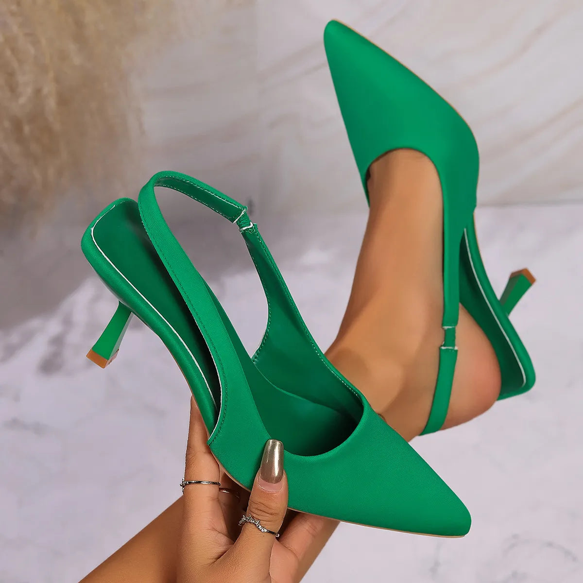 Point Toe Stiletto Pumps Green