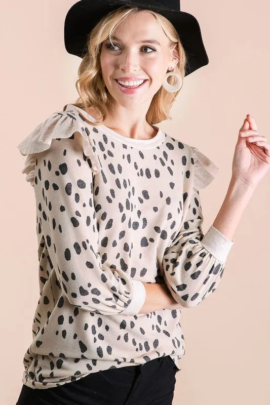 BiBi Dalmatian Print Terry Top with Contrast Band