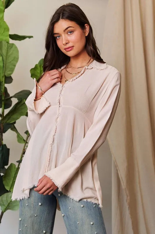 Davi & Dani V-Neck Open Back Adjustable Babydoll Shirt