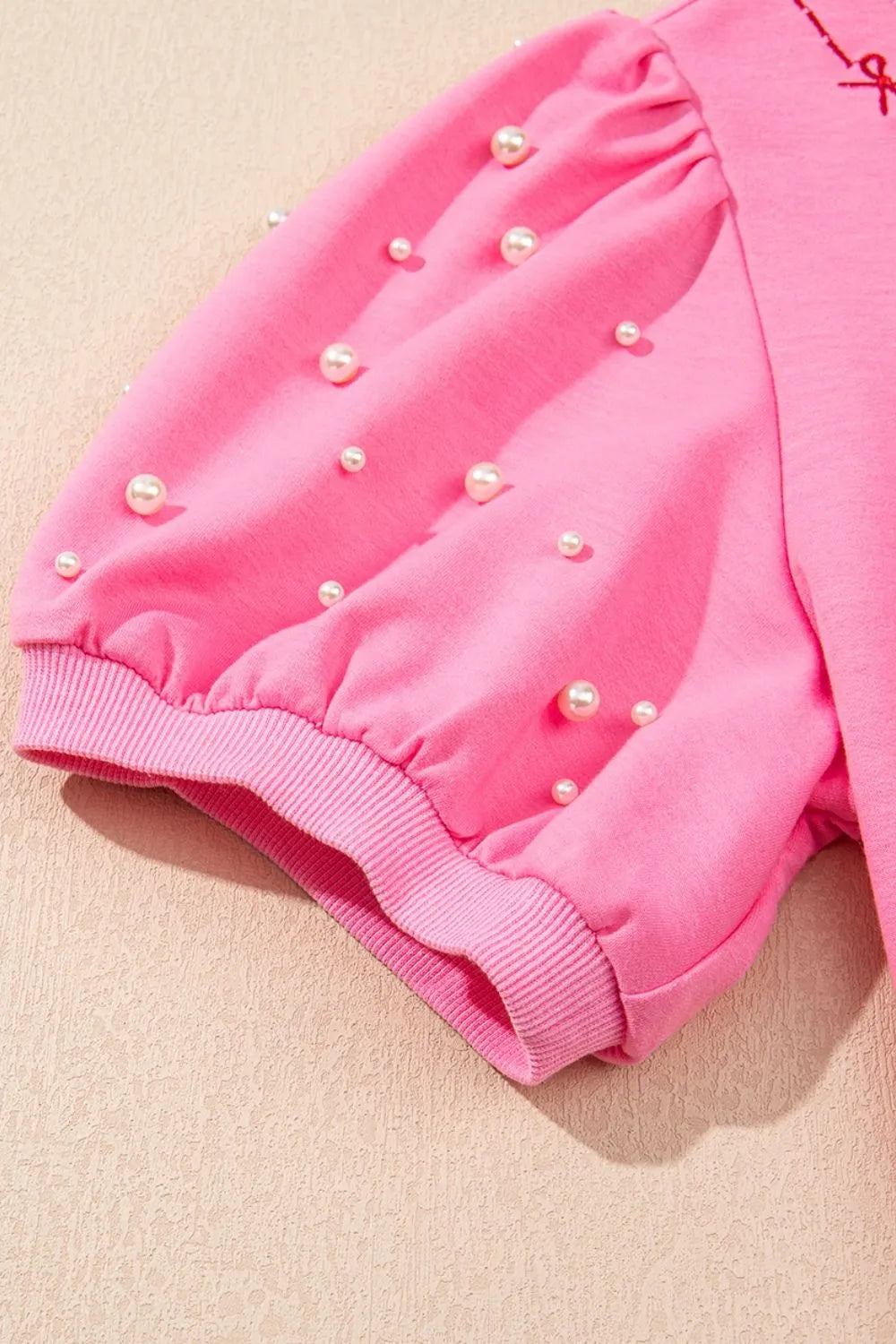 Contrast Bow Trim Pearl Puff Sleeve Blouse and Skort 2pcs Set