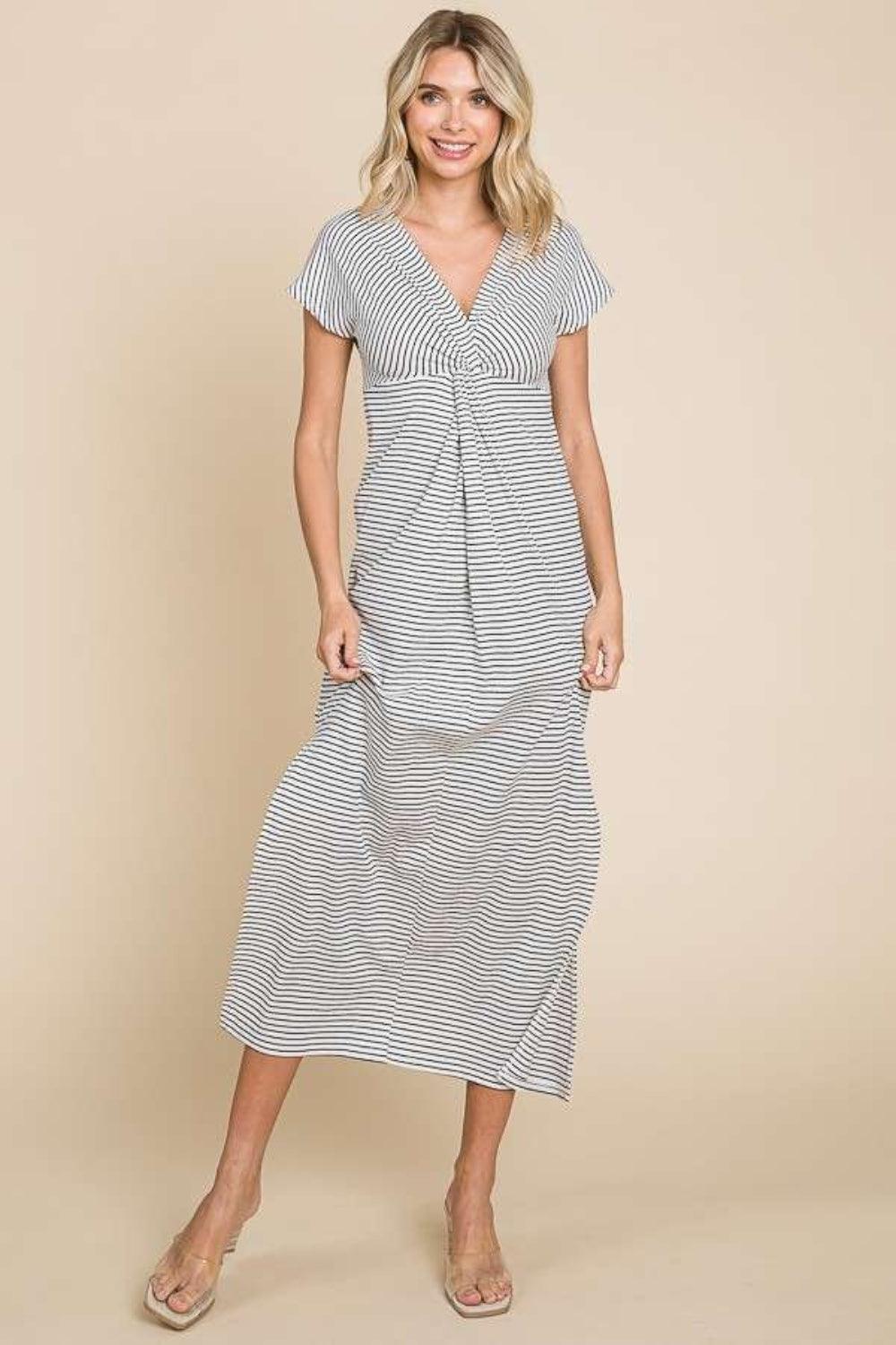 Culture Code Full Size Striped Twisted Detail Dress Black