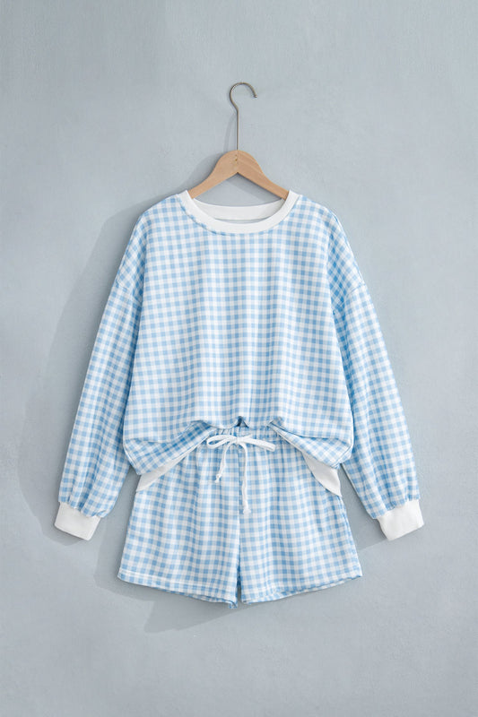 Gingham Contrast Trim Pullover Top & Shorts Set