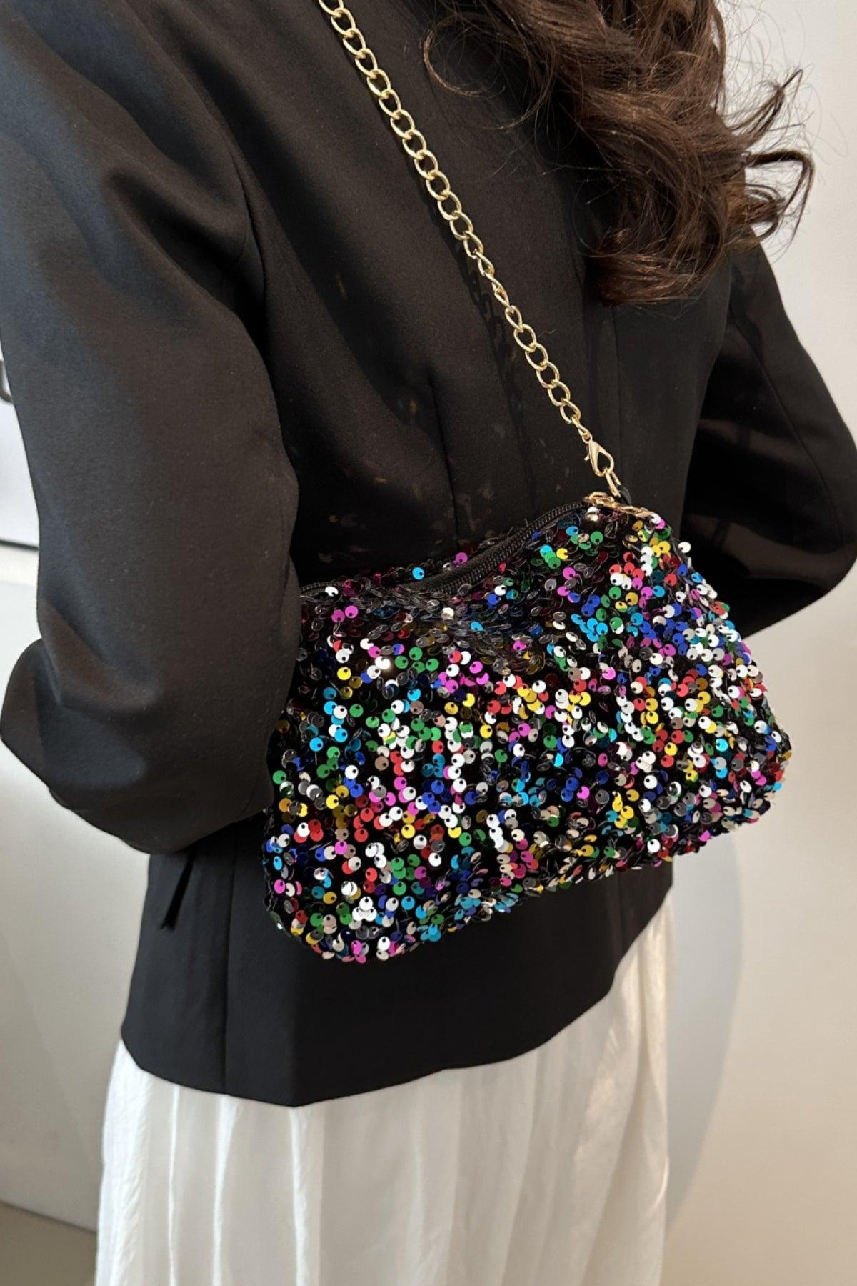 Sequin Removable Strap Shoulder Bag Multicolor One Size