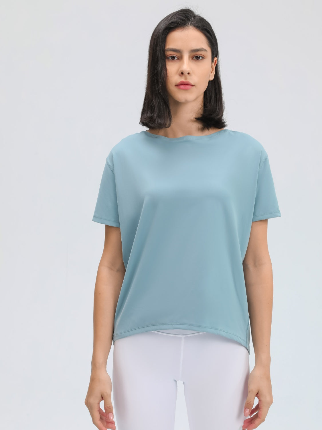 Millennia Round Neck Short Sleeve Active T-Shirt Light Blue