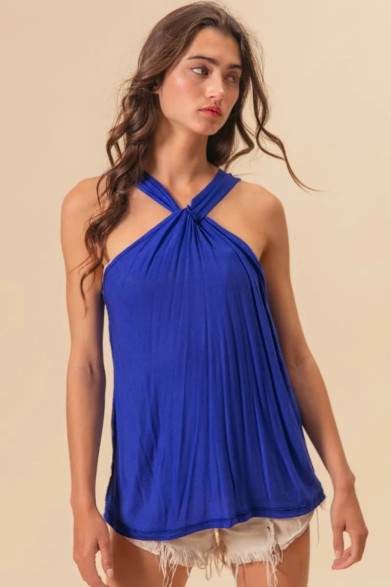 BiBi Rayon Span Jersey Knit Halter Neck Tank Top