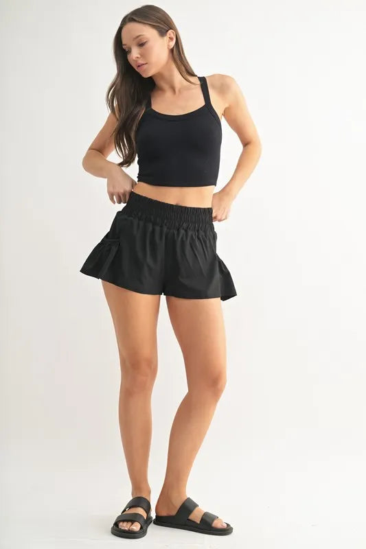 MONO B Smocked High Waist Shorts