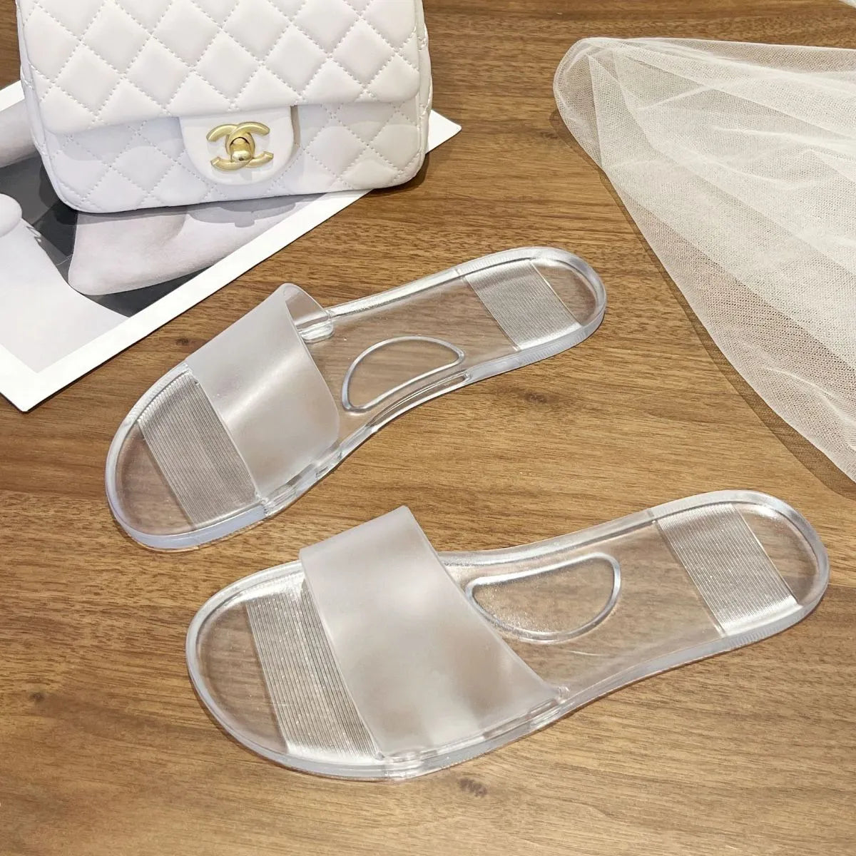 Open Toe Flats Slippers White