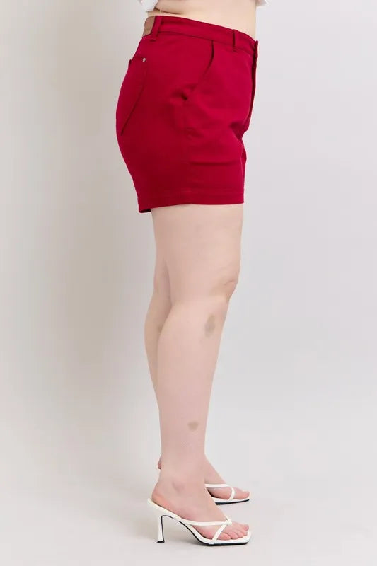 Judy Blue Full Size High Waist Tummy Control Garment Dyed Heart Shaped Denim Shorts Plus Size