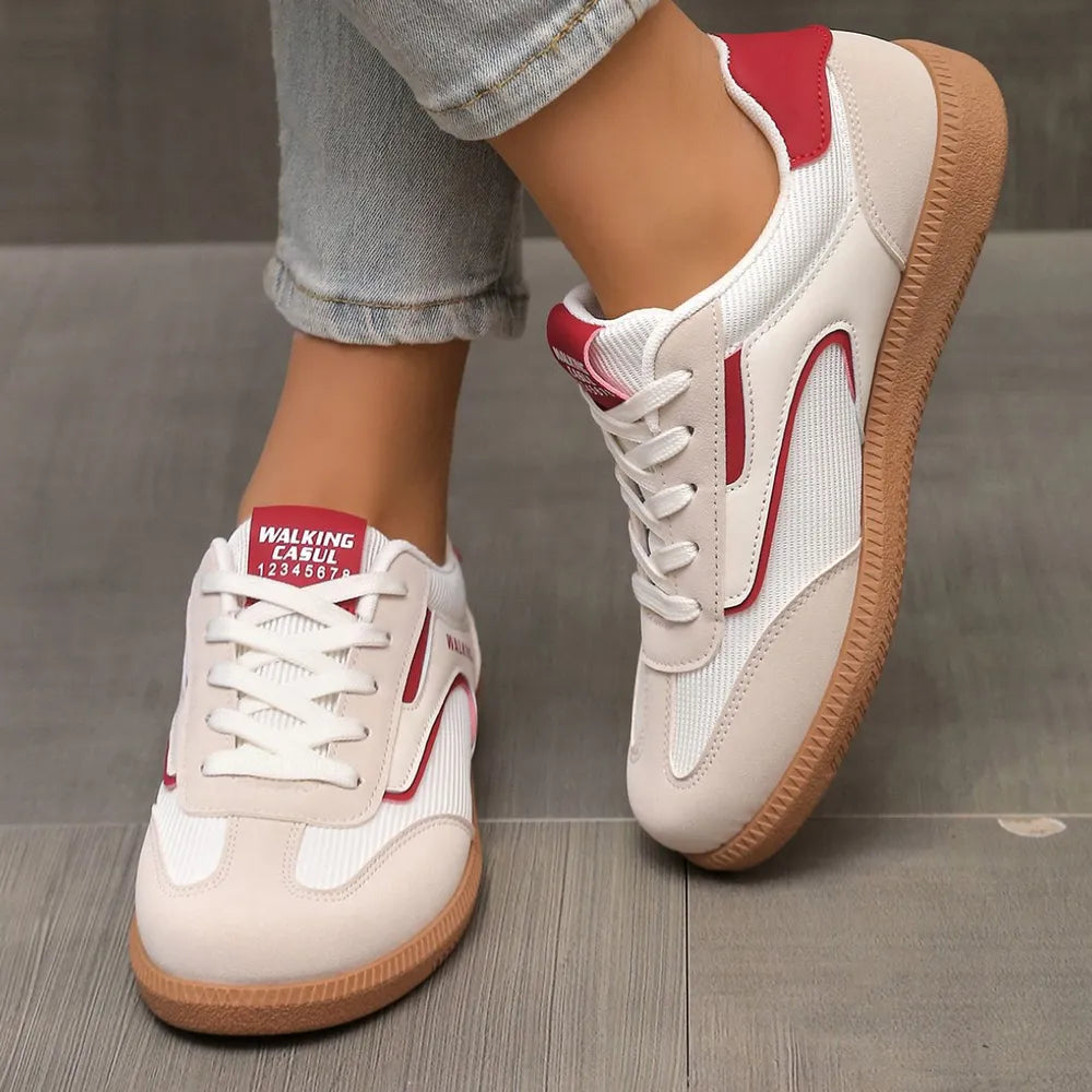 Contrast Round Toe Flat Sneakers Red