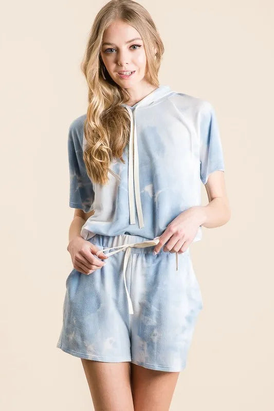 BiBi Tie Dye French Terry Casual Shorts with Twill Tape