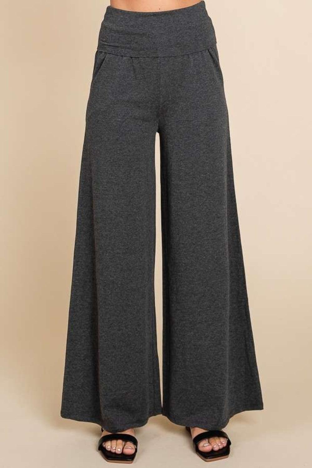 Culture Code Wide Waistband High Waist Wide Leg Pants HCHARCOAL