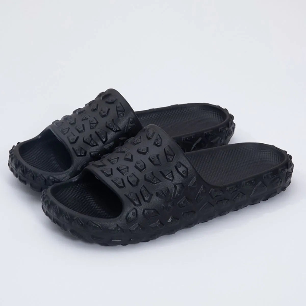 Open Toe Platform Slippers Black