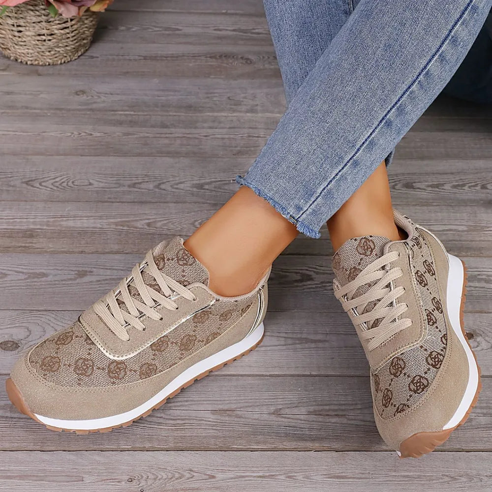 Floral Contrast Round Toe Athletic Camel