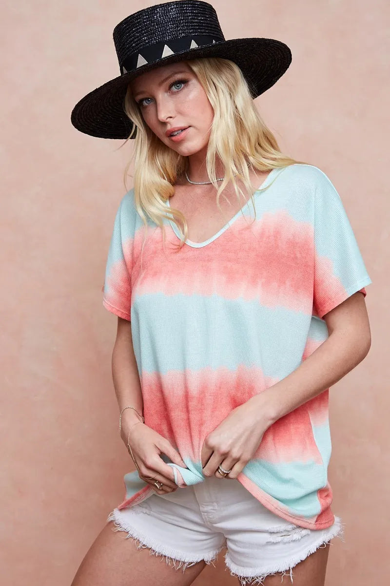 BiBi Tiedye Printed Hacci Knit Top MINT ORANGE
