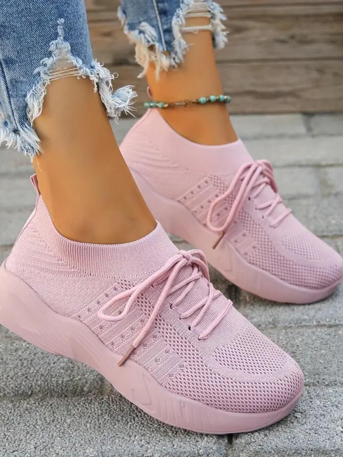Mesh Round Toe Flat Athletic Dusty Pink