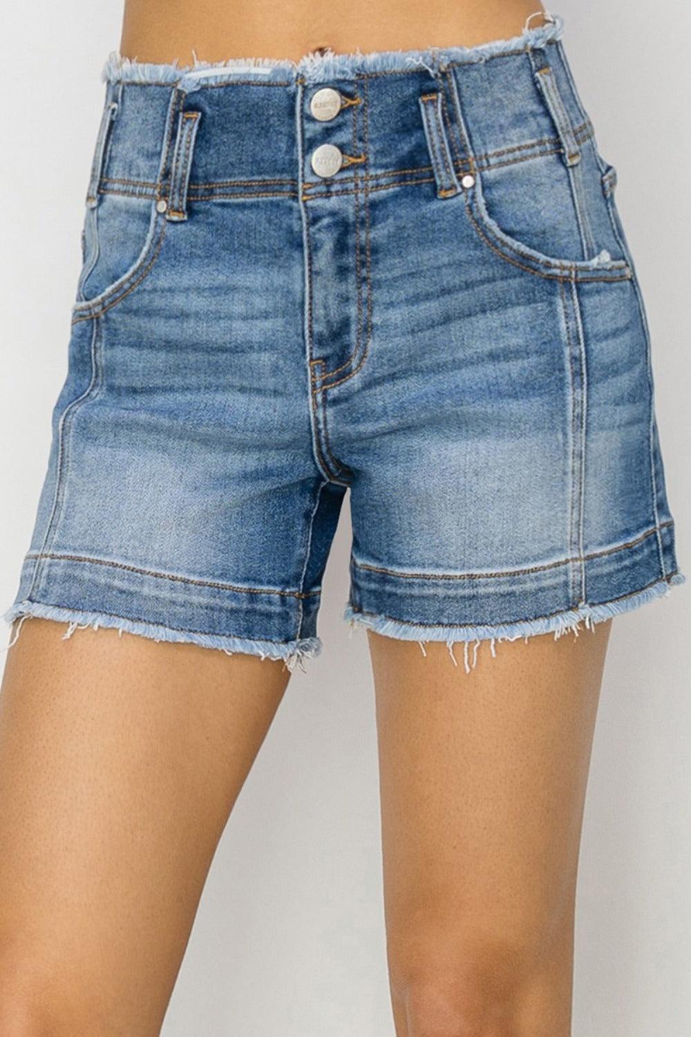 RISEN High Rise Seam Detailed Raw Edge Denim Shorts Medium