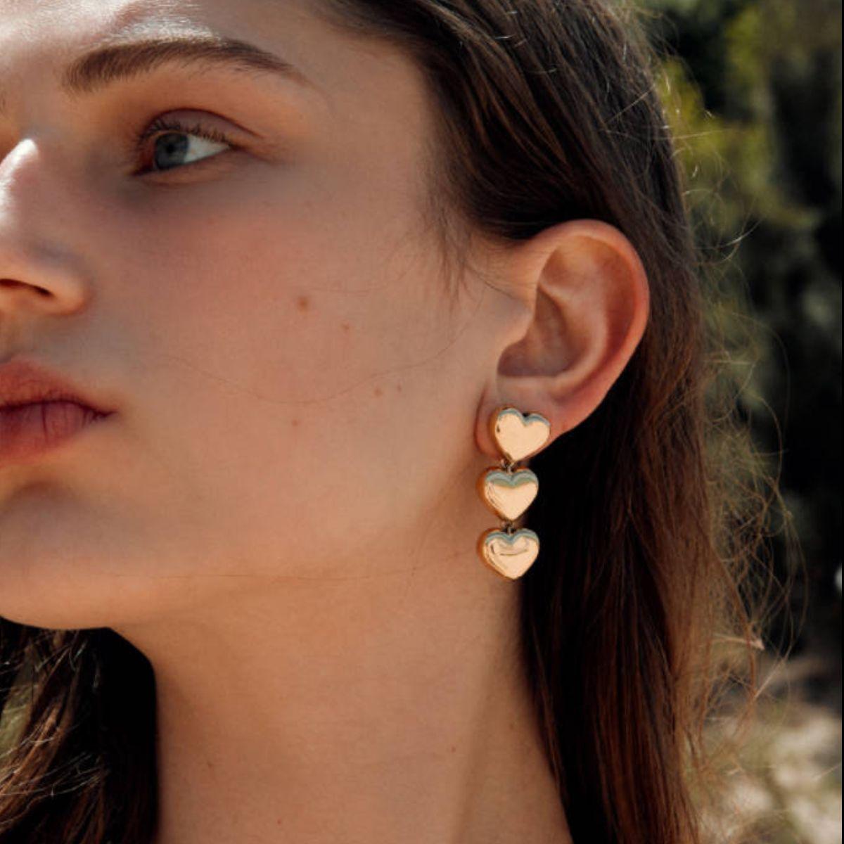 Stainless Steel Heart Earrings Gold One Size