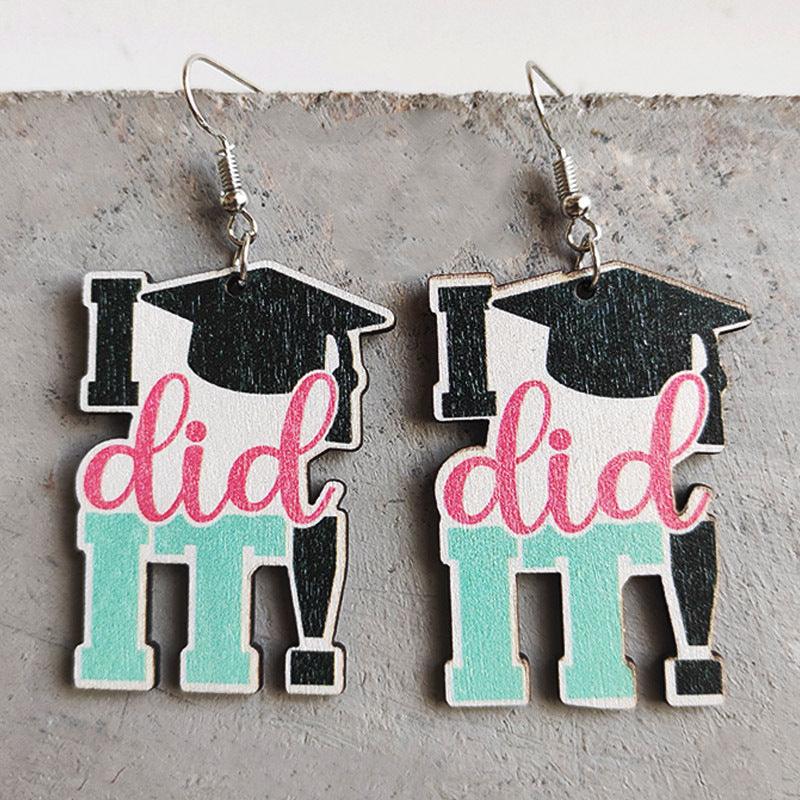 School Theme Wooden Dangle Earrings Style D One Size