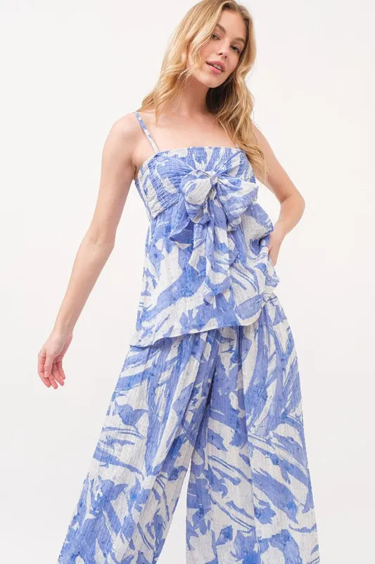 And The Why Smocked Tied Babydoll Abstract Print Top