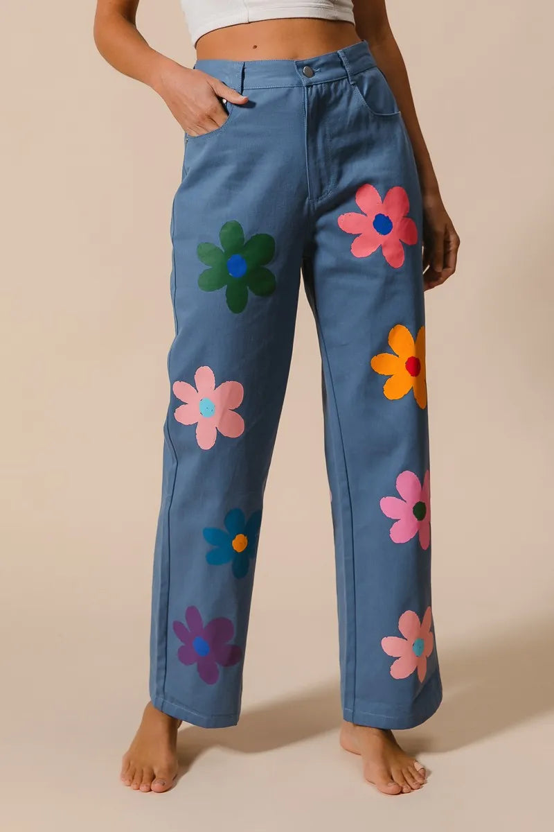 BiBi Flower Print Straight Legs Pants