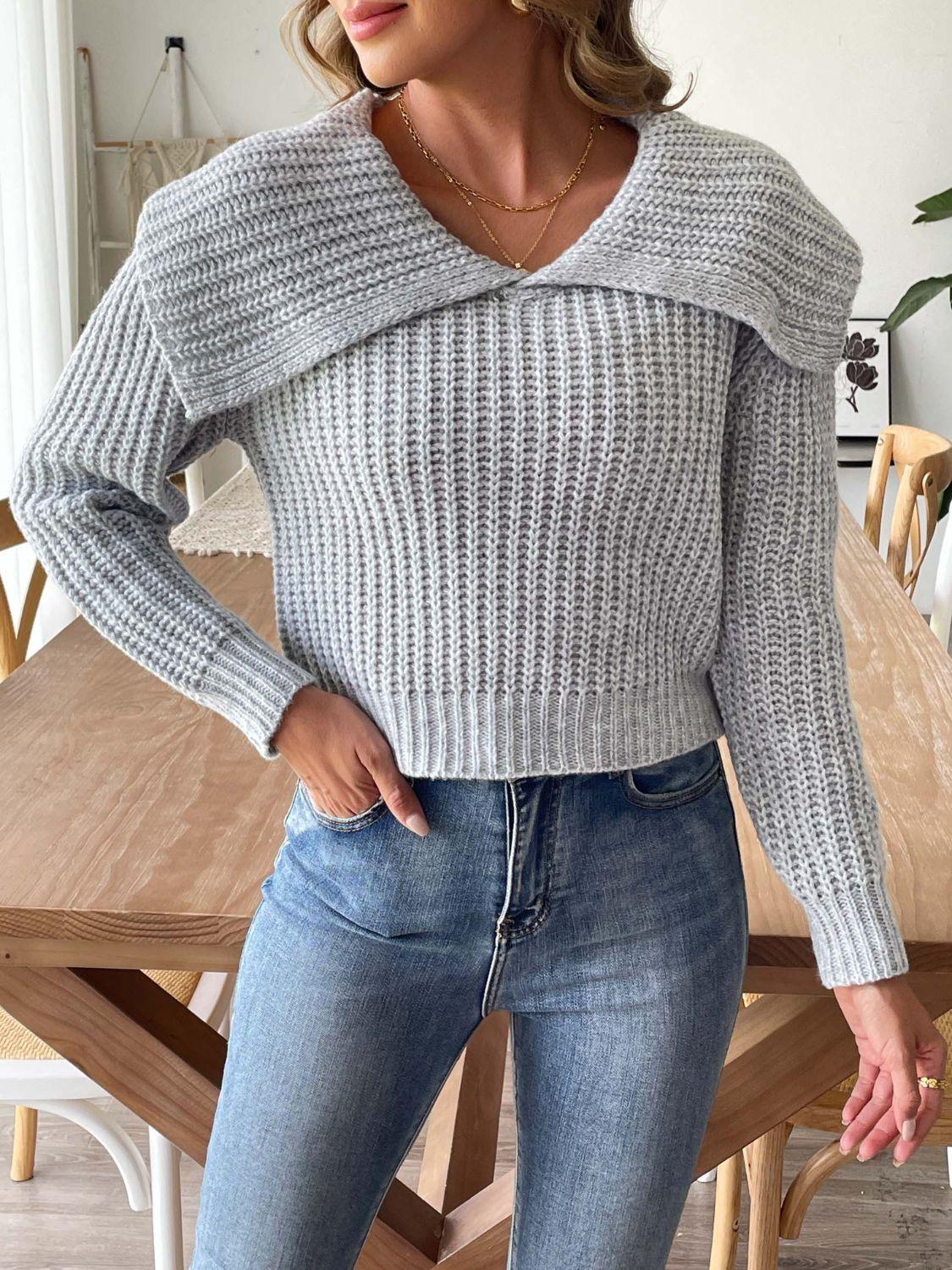 Cable-Knit Long Sleeve Sweater Gray