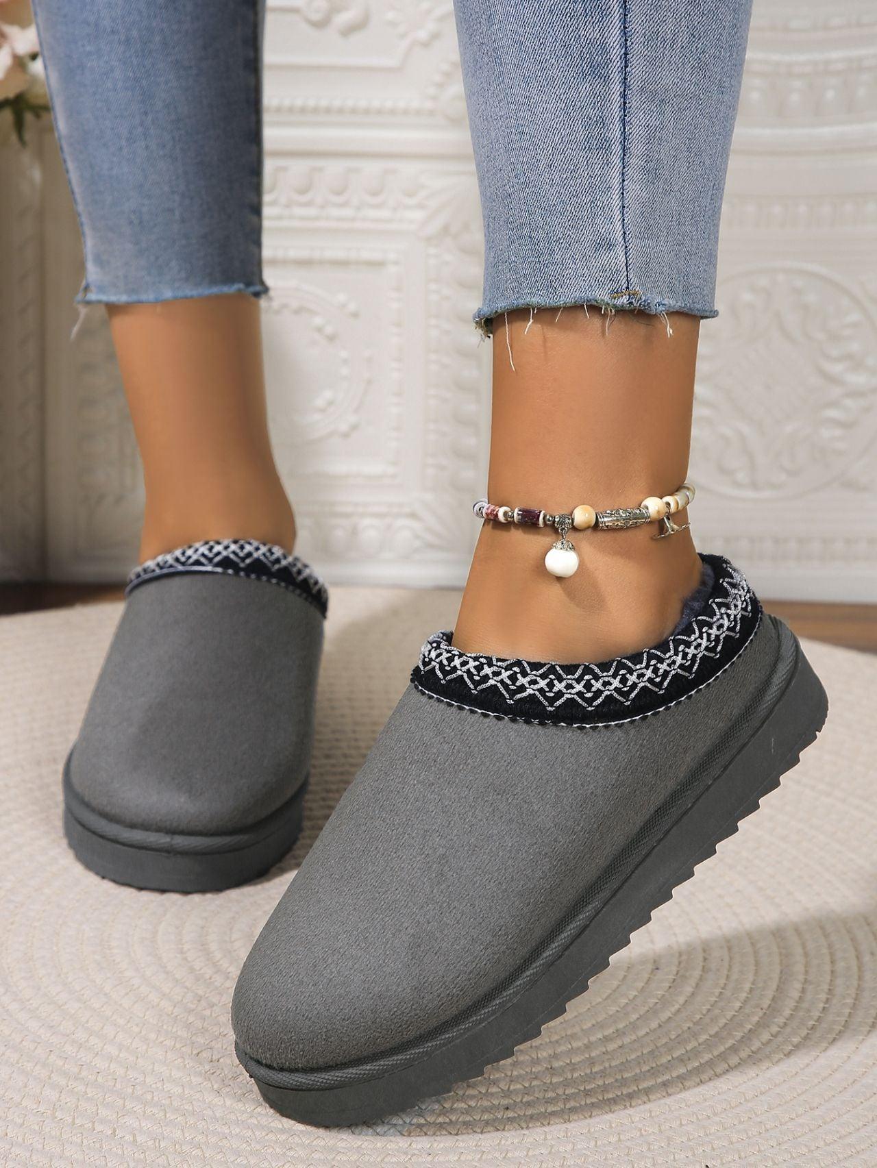 Round Toe Platform Slippers Dark Gray