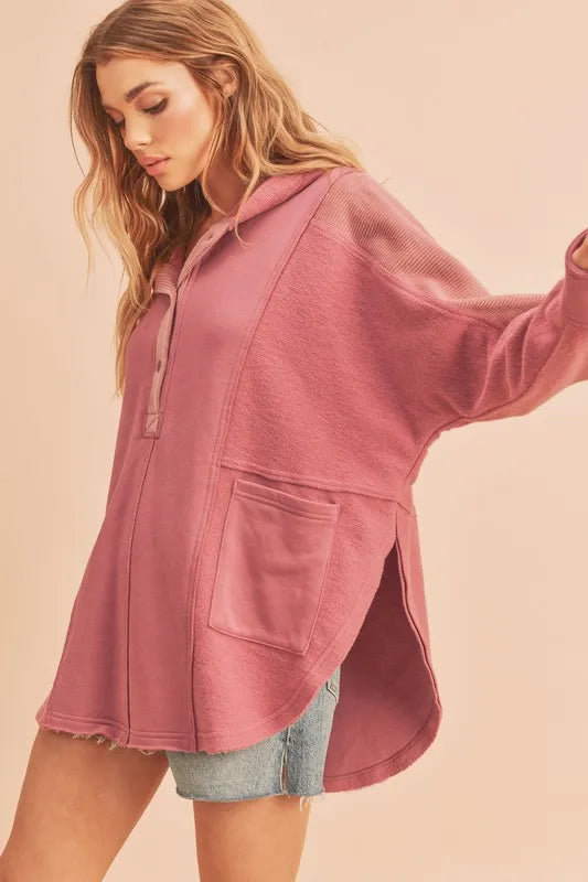 Aemi + Co Slit Half Snap Oversize Hoodie