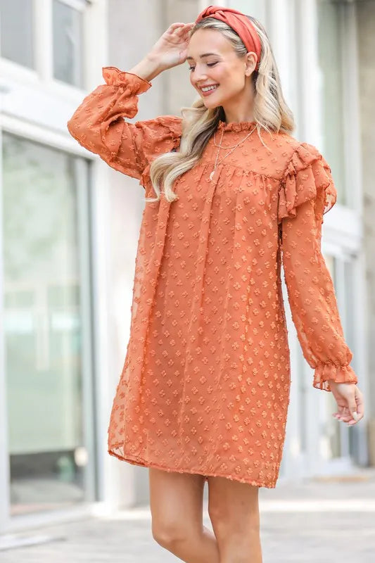 And The Why Lovely Ruffle Shoulder with Textured Woven Dress