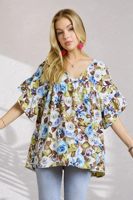 ADORA Floral Babydoll Tunic Top