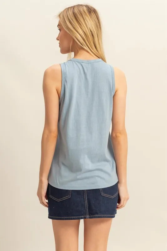 HYFVE Slub Knit Half Button Sleeveless Top