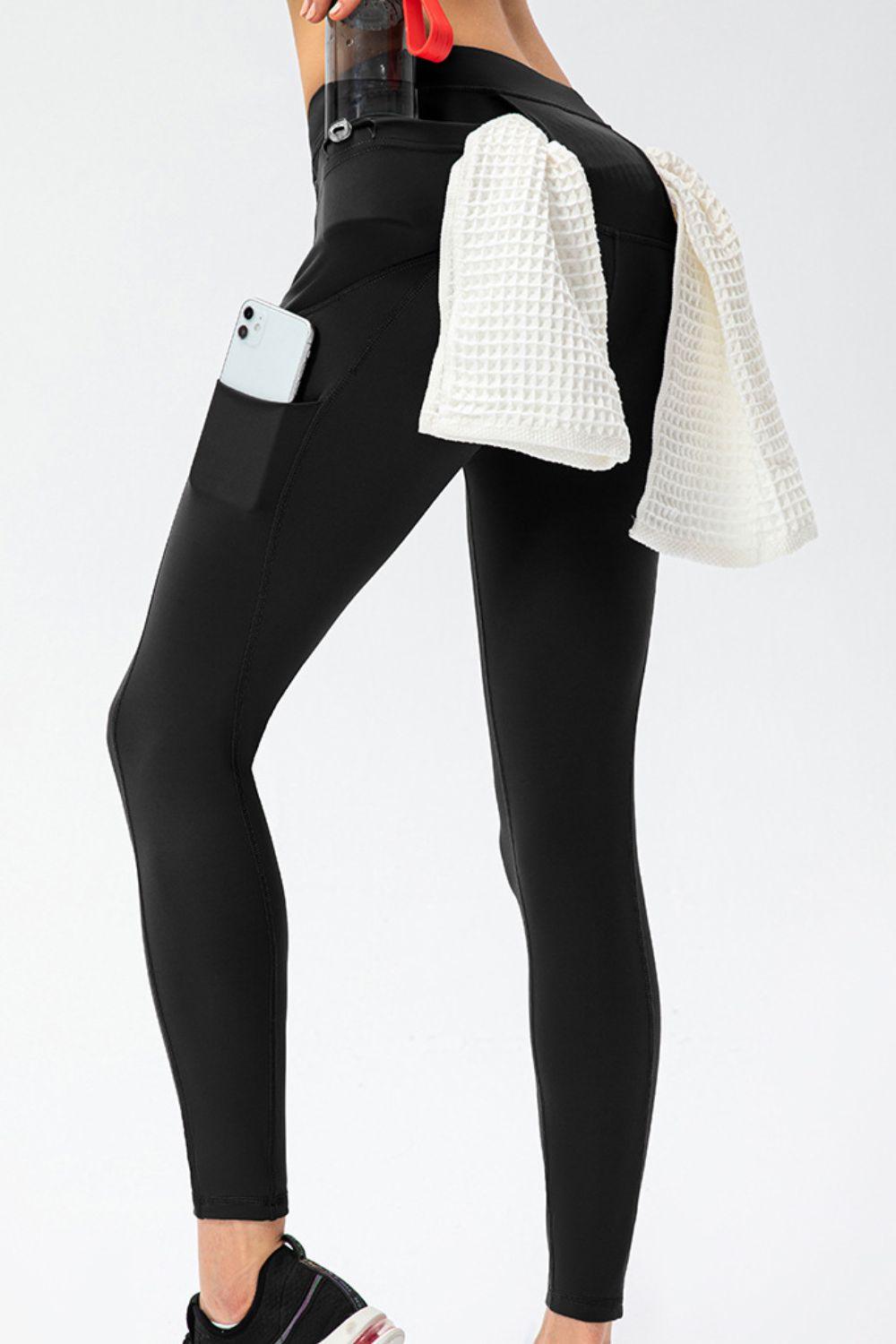Full Size Slim Fit High Waist Long Sports Pants with Pockets Black