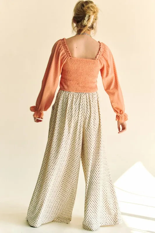 Davi & Dani Strap Front Corset Look Long Puff Sleeve Blouse