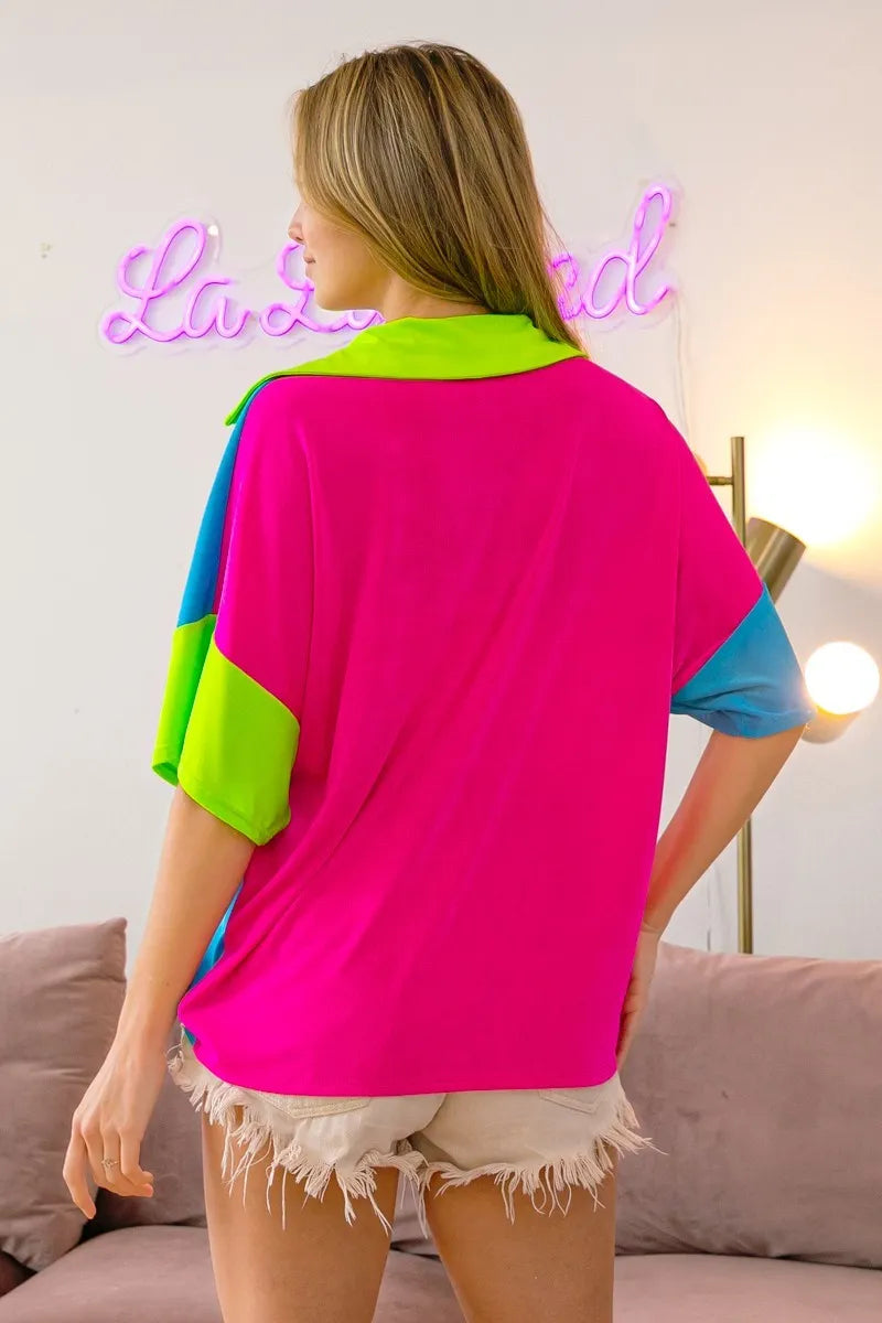 BiBi Slinky Knit Color Block V Neck Front Top