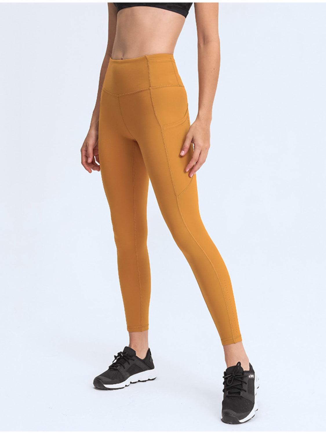 Millennia Wide Waistband Leggings with Pockets Tangerine