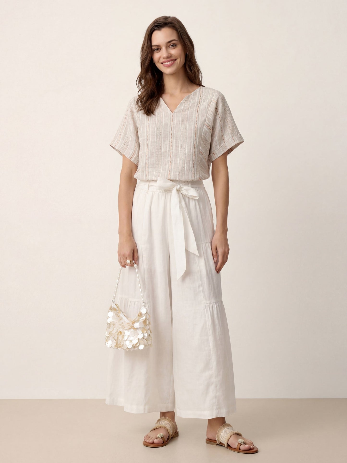 Linen Split-Neck Drop-Shoulder Top KIERA