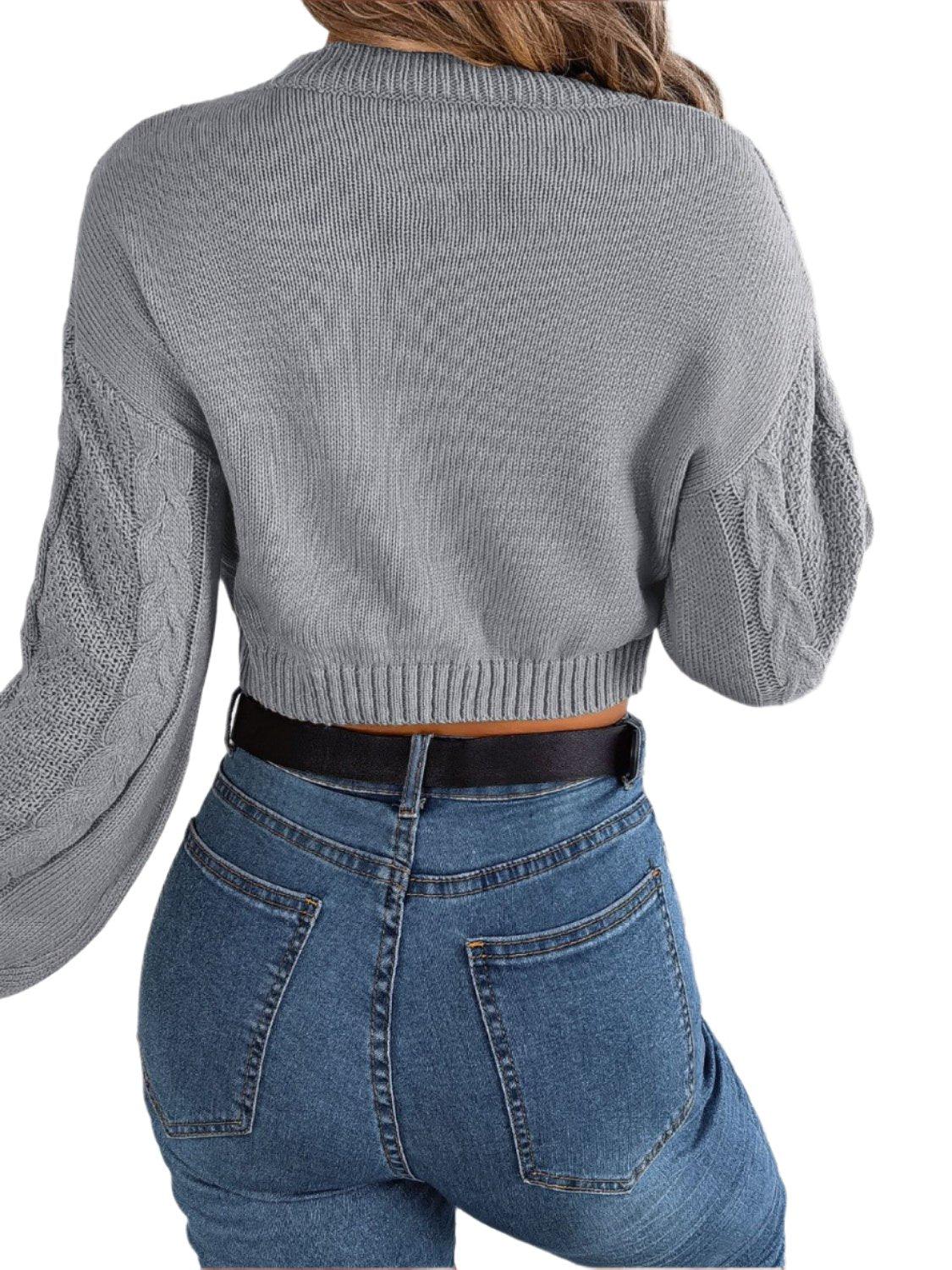 Cable-Knit Round Neck Cropped Sweater