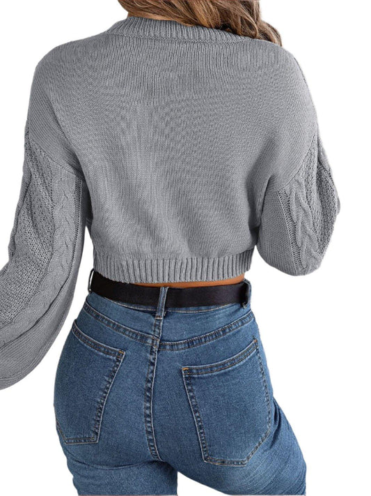 Cable-Knit Round Neck Cropped Sweater